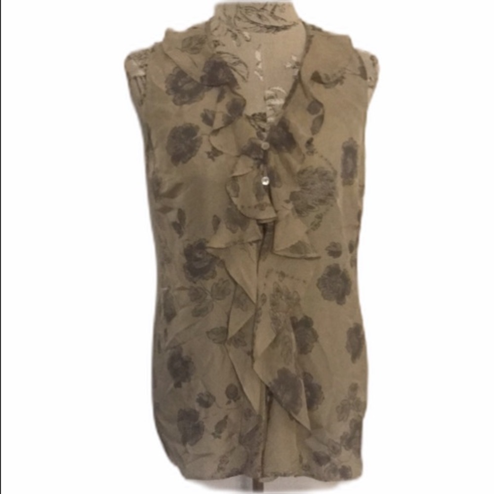 Cabi Silk Button Ruffle Top S